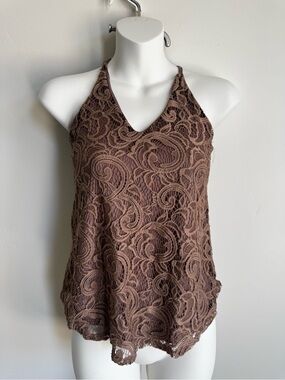 First Love Brown Lace Halter Tank